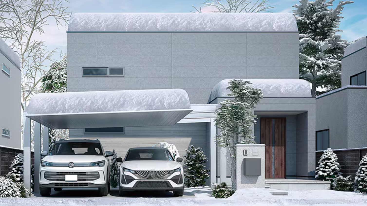 カーポート　おしゃれ　積雪地　駐車場